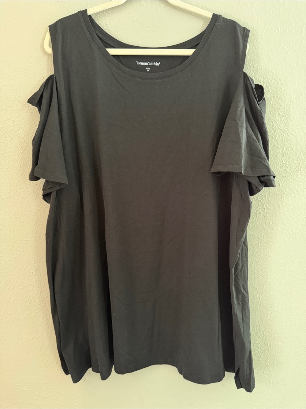 Woman Within Black Cold-Shoulder Sleeve Tunic
